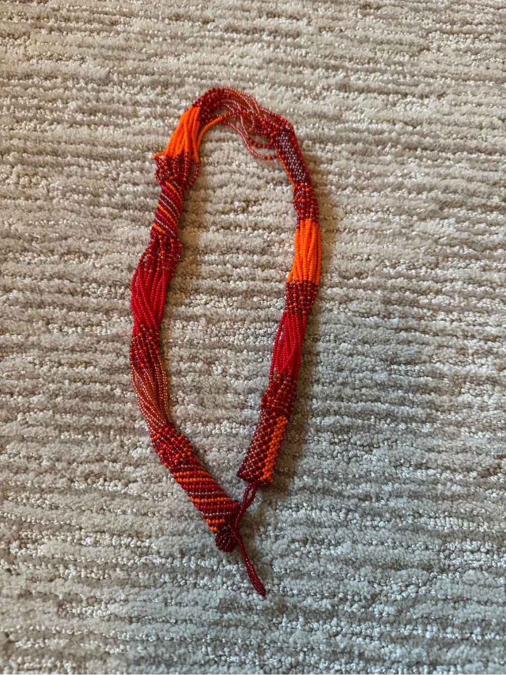 Handcrafted Red & Orange Beaded Statement Necklace